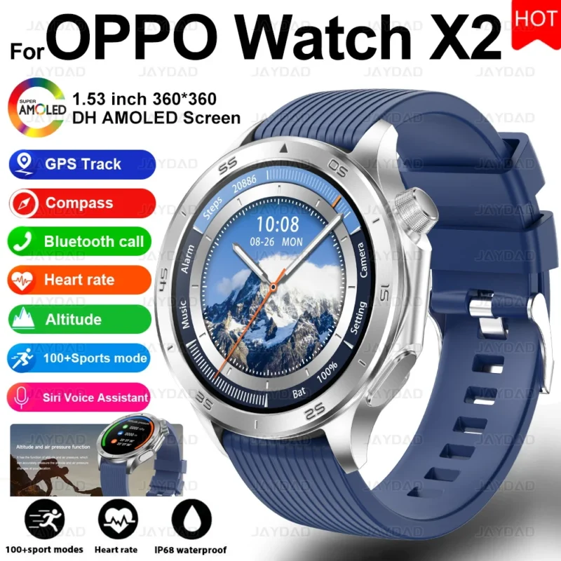 New For OPPO Watch X2 Outdoor Sports Smart Watch Men AMOLED Screen GPS Compass Heart rate Waterproof Bluetooth Call Smartwatches